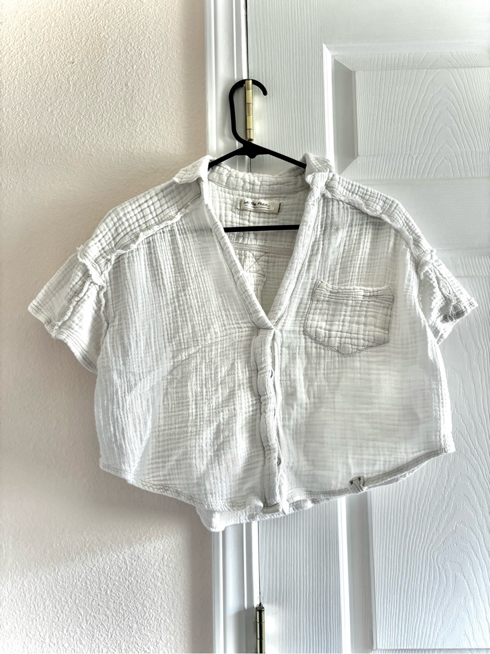 Free People Lightweight Cropped White Gauze Button-Front Women's Top Small